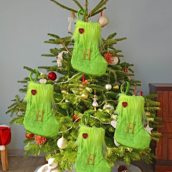 OKKVV Christmas Stocking Gift Bag, Soft Knitted Wool with Embroidered Letters, Candy Holder, Festive Hanging Sack Xmas Decor