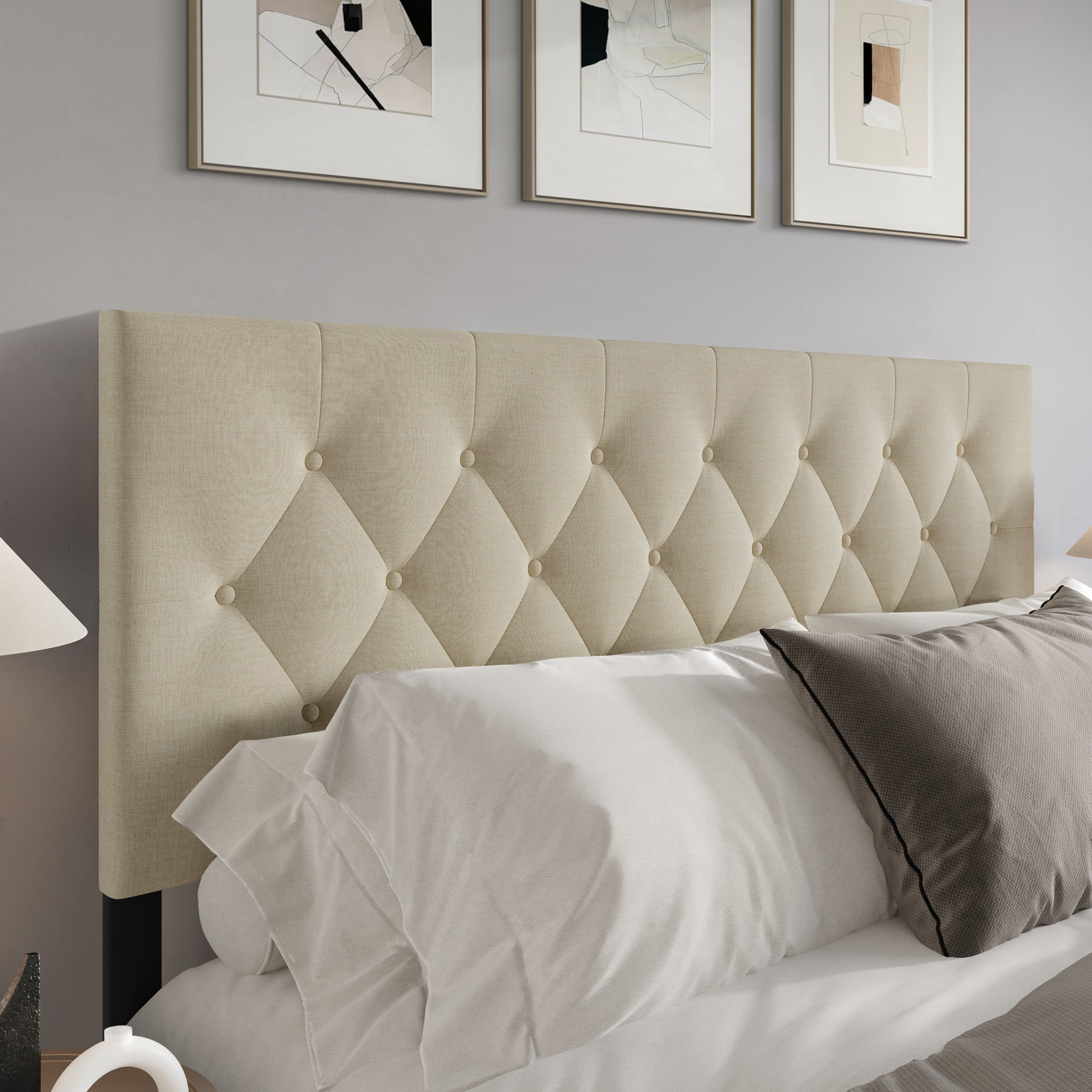 Home Design Gunnison Linen Upholstered Headboard with Button Tufted Design