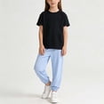 thumbnail image 2 of Tranfacy Tenues d'Été pour Filles Couleur Unie Col Rond Manches Courtes Haut Décontracté avec Pantalon Taille Élastique Ensemble Mode, 2 of 7