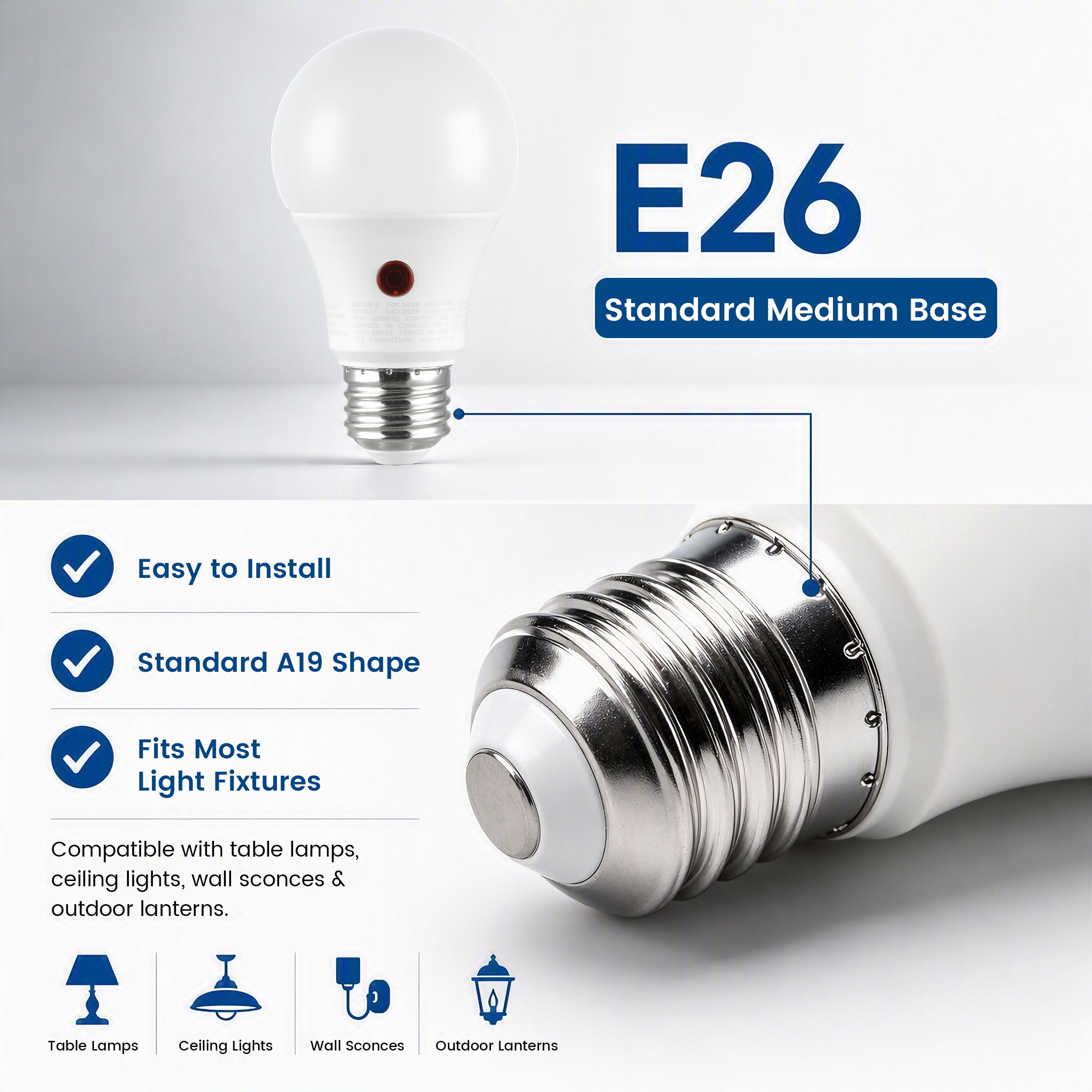 (2 pack) Great Value A19 Dusk to Dawn Auto On/Off LED Light Bulb, 9-Watt (60W Equivalent) E26 Medium Base