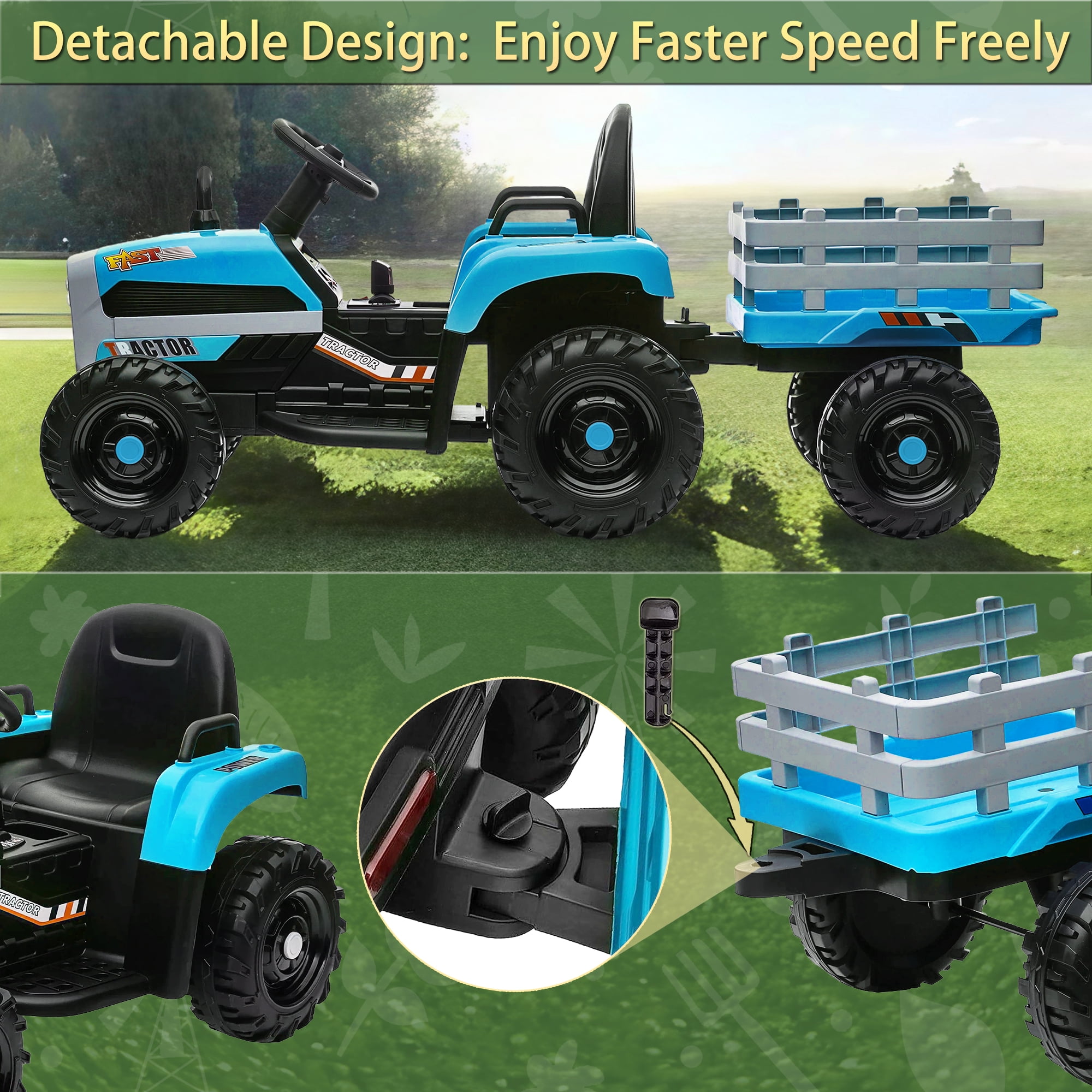 Xuanlur 24V Ride on Tractor with Remote Control, 24V Ride on Toy for Big Kids 3+, Kids Electric Vehicles Power Car Wheels with 400W Motor, USB, LED light, Bluetooth, 3 Speed Adjustable (Orange)