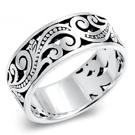 Oxidized Filigree Floral Bali Bead Wide Ring 925 Sterling Silver Band Jewelry Female Male Size 13