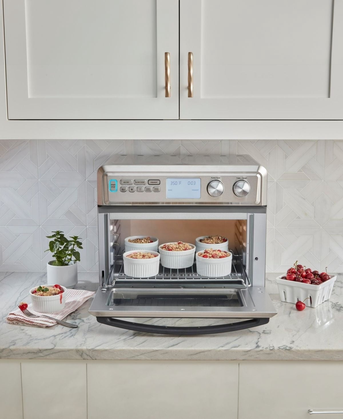 Compact Air Fryer Toaster Oven with Convection, 6 Presets, 0.6 cu ft Interior, 450 °F Max Temp, Silver & Black