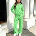 thumbnail image 4 of Glisme Girls Outfit Set Solid Color Zip Long Sleeve Hooded Tops With Pocket Pants Outfit Quick Dry Girls Set Size 11-12 Years Green, 4 of 5