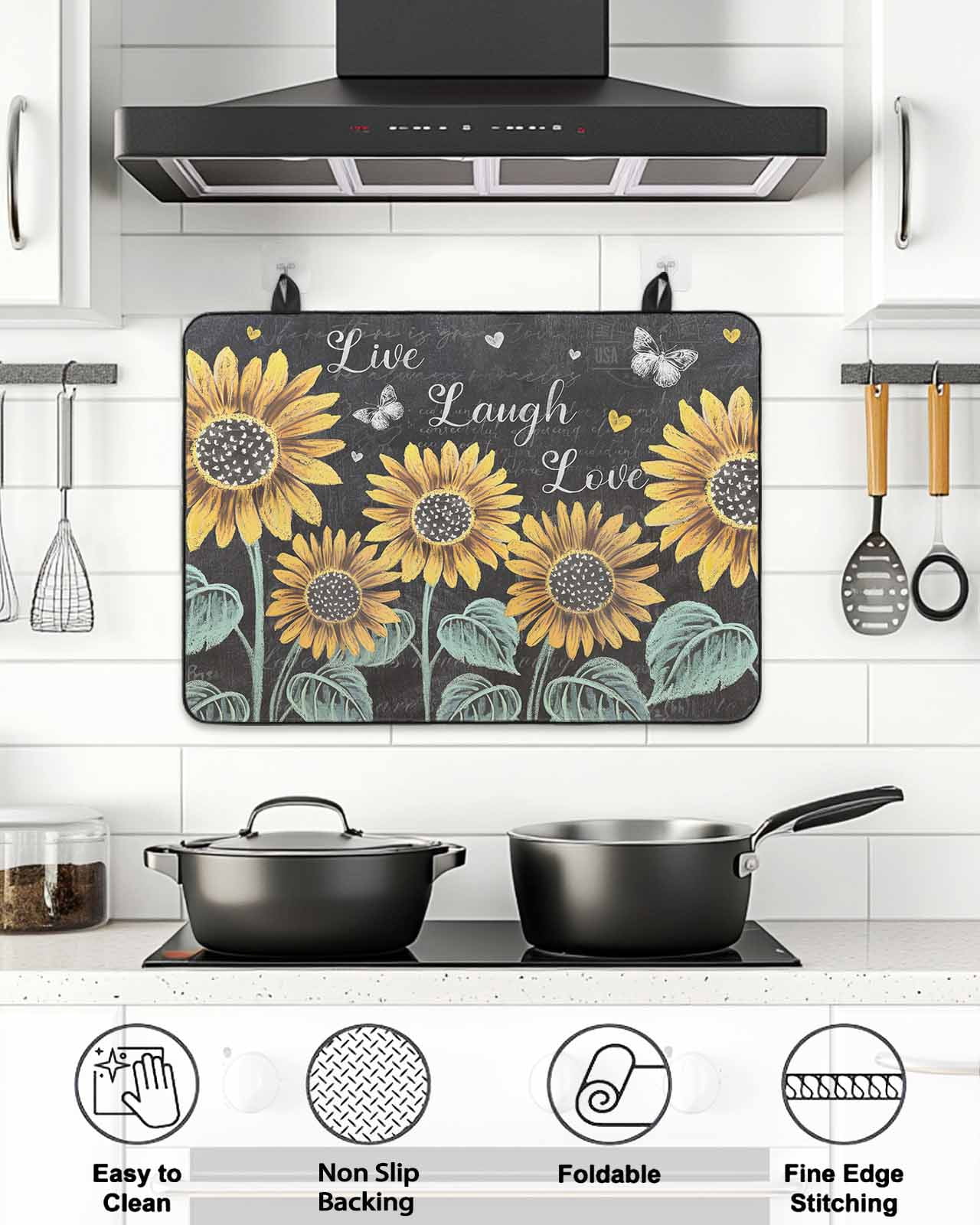 Stove Top Covers for Electric Stove, Summer Sunflowers Glass Stovetop Cover Protector, Farmhouse Cartoon Botanical Flowers Induction Cooktop Protector Oven Mat for Kitchen Countertop 24"x21"