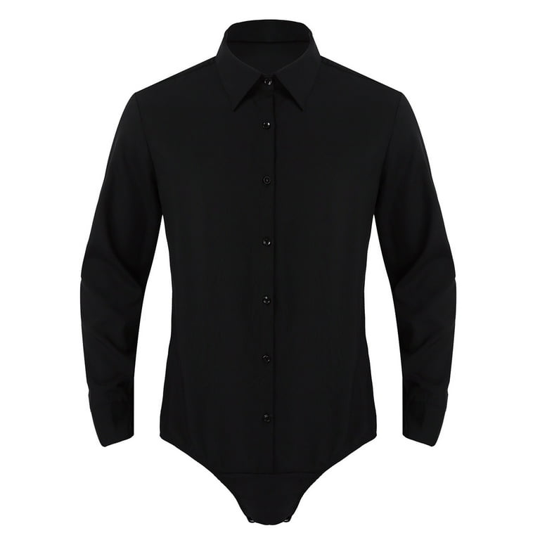 Alvivi Men's Long Sleeve Turn-down Collar Shirt Bodysuit One-Piece