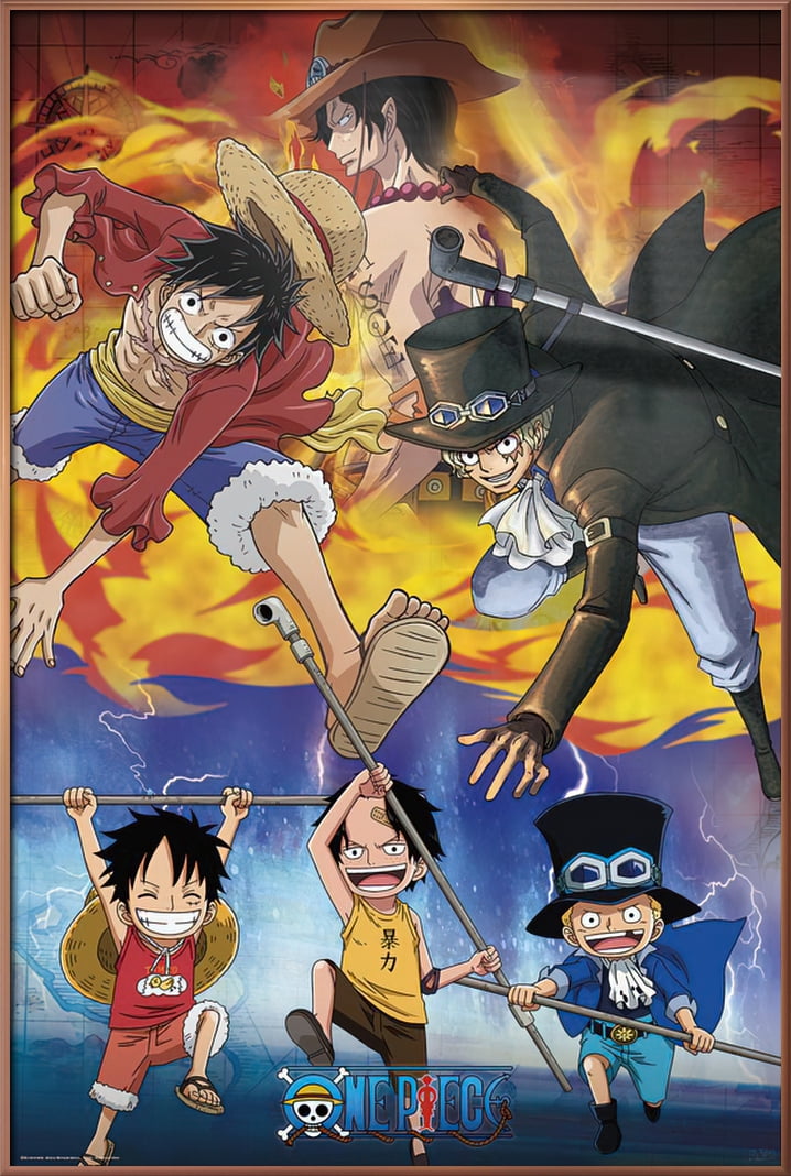 One Piece - Framed Anime TV Show Poster (Ace & Sabo & Luffy) (Size: 24 ...