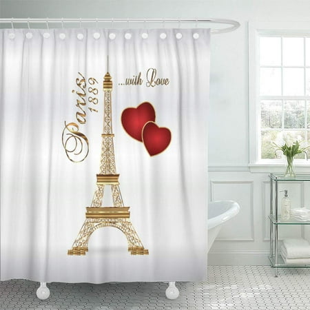 Yusdecor Red The Paris Love In Gold, Paris Themed Bathroom Shower Curtain