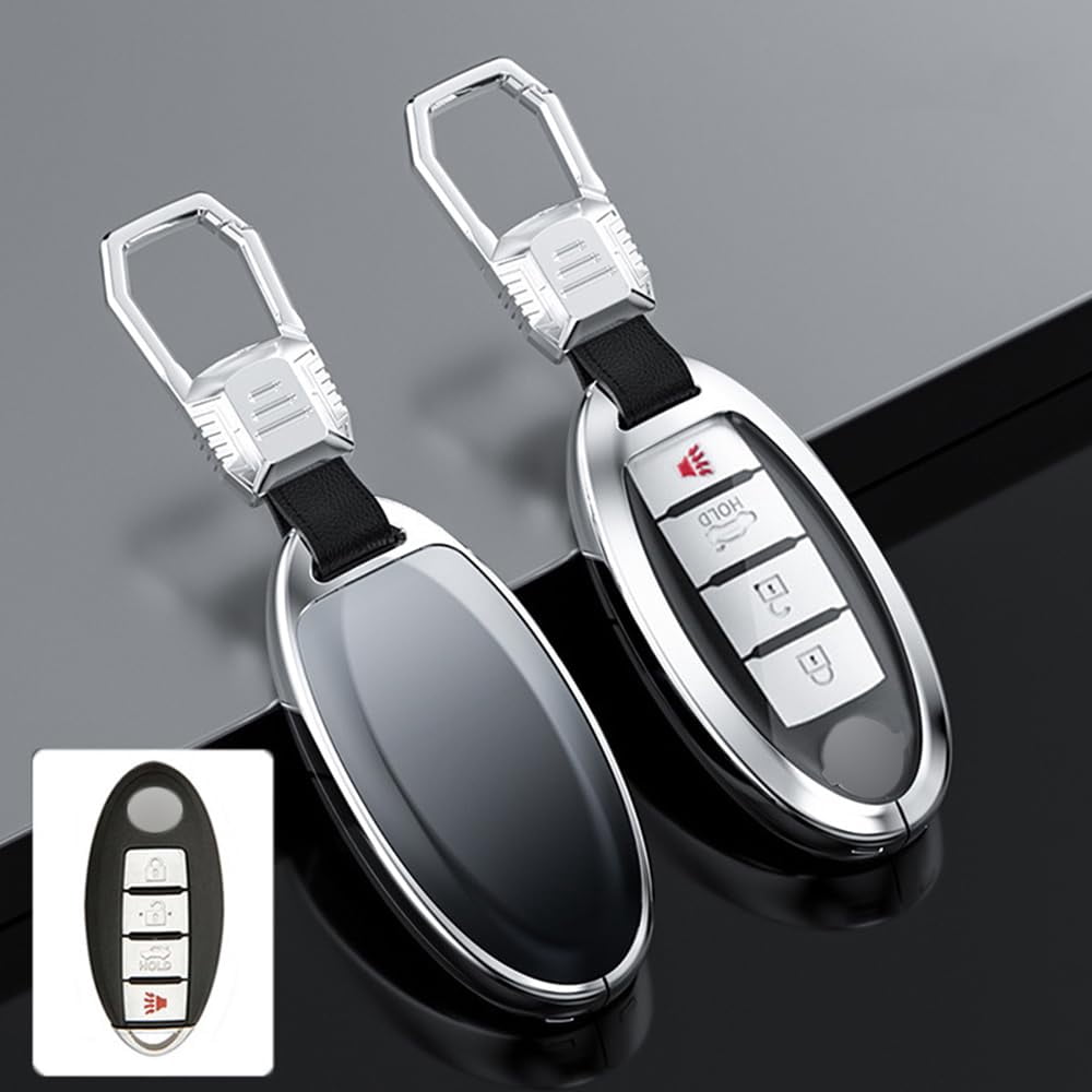 Zinc Alloy Gradient Glass Back Cover Key Fob Case Holder Shell Compatible for Nissan Altima Armada Maxima Murano Pathfinder Rogue Infiniti JX35 Q50 Q60 QX56 QX60 QX80
