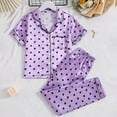 thumbnail image 3 of LYMAYTER Kids Girls Silk Pajamas Outfit Toddler V-Neck Short Sleeve Sleepwear Tops for 8-12 Years Stain Printed Loungewear 2PCS Set, 3 of 9