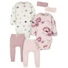 Modern Moments by Gerber Baby Girl Long Sleeve Onesies Bodysuit & Pant Outfit Sets, 6-Piece (Newborn-12M)