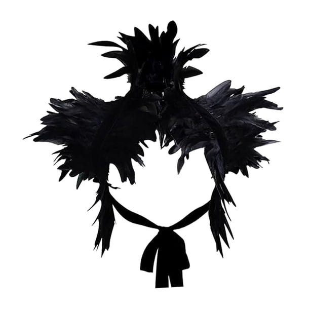 Capa de plumas artificiales decorativa cómoda y fácil de llevar decoración para el hombro Negro