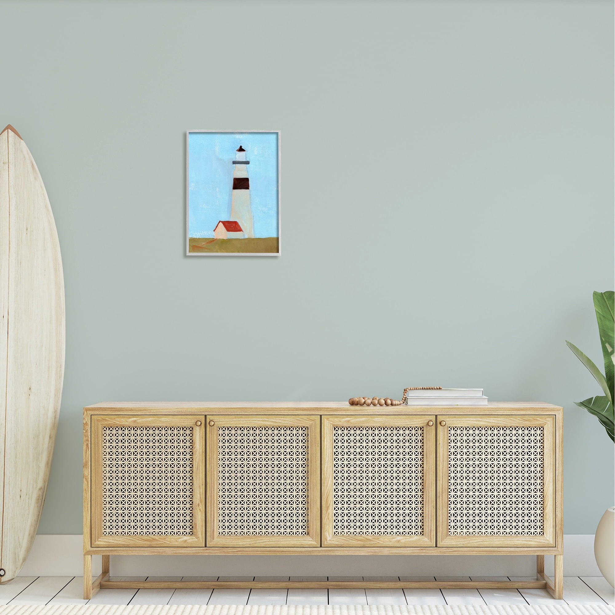 Stupell Industries Lighthouse Daytime Blue Sky Rural Grass Scene Painting Gray Framed Art Print Wall Art, Design by Jacob Green