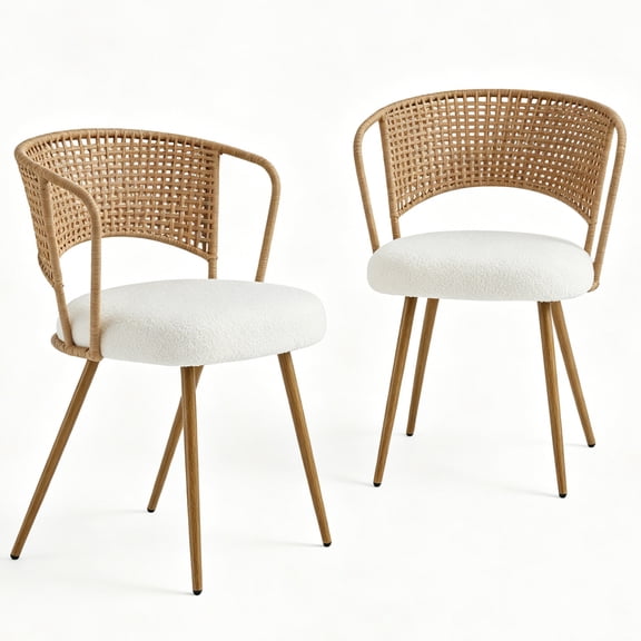 FUNA 2 Piece Wicker Dining Chairs Set Farmhouse Wing Back Kitchen Chairs with Soft Sponge Cushion & Sturdy Metal Legs for Home Kitchen Dining Room Brown