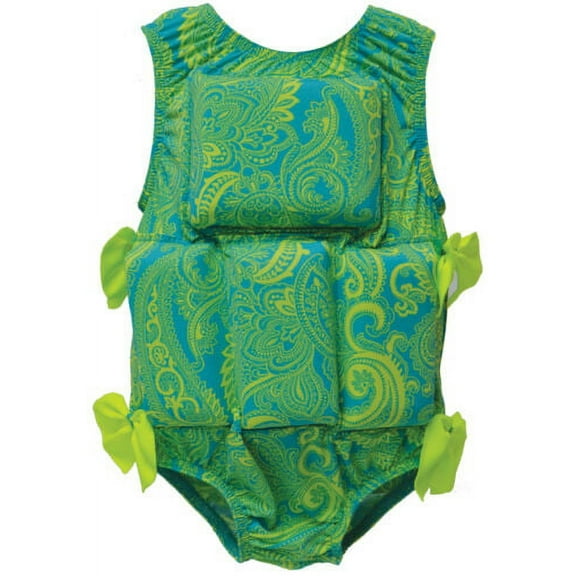 My Pool Pal Girl's or Boy's Swimwear Flotation Lifevest Swimsuit (Lime Paisley, Medium)