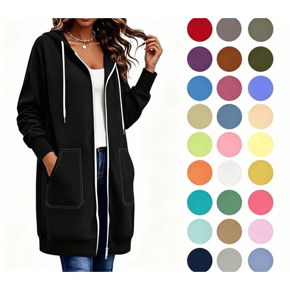 Yotami Long Hoodies for Women with Full Zip, Pocket, Drawstring, Long Sleeve Tops Fall Winter Fashion Casual Hooded Sweatshirts Clothes