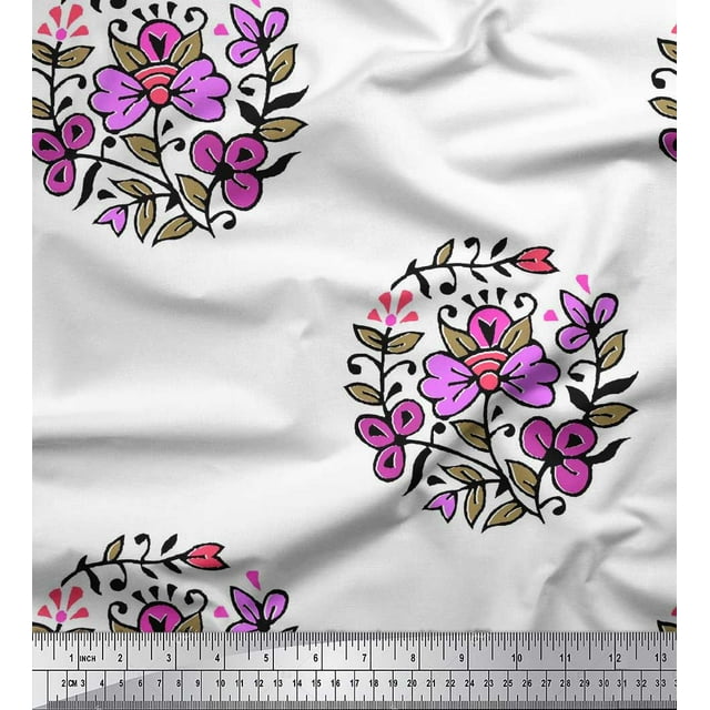 Soimoi Poly Georgette Fabric Leaves & Floral Block Fabric Prints by Yard 52 Inch Wide
