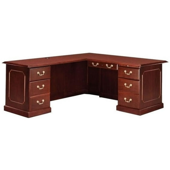 Bowery Hill Left Facing L Shaped Executive Desk In Engraved Mahogany