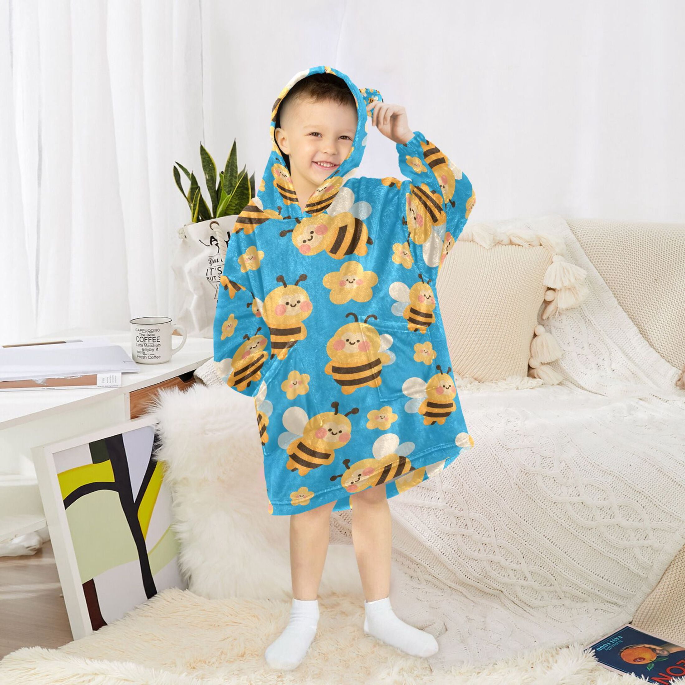 joogoo Wearable Blanket Hoodie for Bees Cute Oversized Sherpa Hooded 3-14 YR M