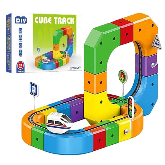 Magnetic Suction Rail Electric Train Set 3D Magic Flexible Race Track, 51 Pcs Race Car Track Block with Anti-Gravity, Educational Toy Boys Girls Birthday (51 PCS)