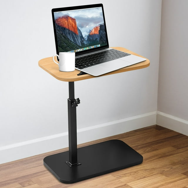 ZYNERY Table d'Appoint en Bois en Forme de C 30x45x45-80 cm, Hauteur Réglable avec Rotation à 360° et Plateau Rabattable, Petite Table à Café/collations pour Sofa/lit (Couleur Bois - Dessus Rabattable)