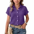thumbnail image 3 of EnJoCho Toddler Girl Short Sleeve Shirt Girls Linen Shirt Button Down Short Sleeve Cotton Shirts Teen Girl Summer Hawaiian Top Fashion, 3 of 4