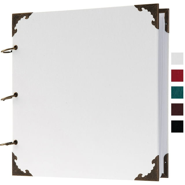 Álbum de fotos con tapa dura de cuero de 10 x 10 pulgadas, 80 páginas, álbum de recortes de bricolaje, papel artesanal en blanco, álbum de recortes de fotos familiar, aniversario de boda (blanco, 10 x