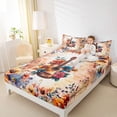 thumbnail image 4 of Homewish Cartoon Orange Guitar Kid Bed Sheets, Watercolor Fall Rustic Flower Floral King Sheets, 4pcs, 4 of 7