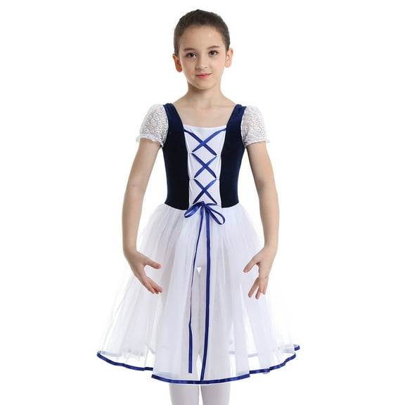 Runhomal Kids Girls Ballerina Fancy Costume Ballet Modern Lyrical Dance Leotard Dress Navy Blue S