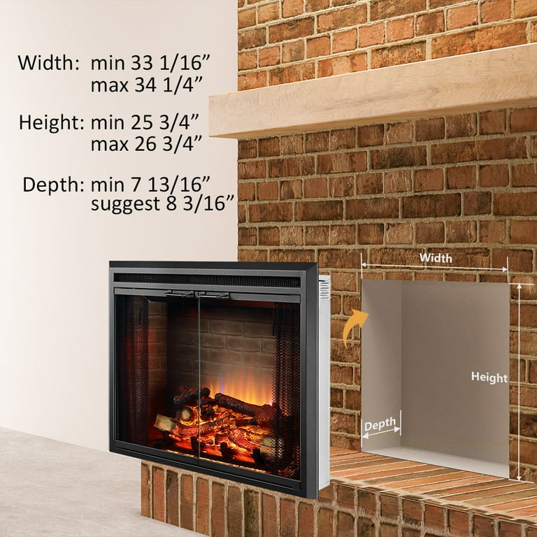 PuraFlame Klaus Electric Fireplace Insert with Fire Crackling Sound, Glass  Door and Mesh Screen, 750/1500W, Black, 33 inches Wide, 26 inches High -  Walmart.com
