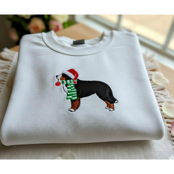 Bernese Mountain Dog Christmas Embroidered Sweatshirt, Santa Puppy Sweater, Cute Holiday Pet Lover Gift, Cozy Dog Mom Sweatshirt