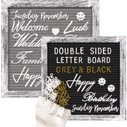 Double Sided Felt Letter Board with Letters, 12x12 Inch Changeable Letter Board with Precut Letters + Script Words, Farmhouse Message Board Shabby Wall Decor (Black/Gray Board Set)