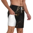 thumbnail image 3 of Picia Black And Gold Fire Dragon pattern Mens Swim Trunks with Compression Liner Stretch Beach Shorts Quick Dry with Zipper Pockets No-Chafing Board Shorts-Medium, 3 of 9
