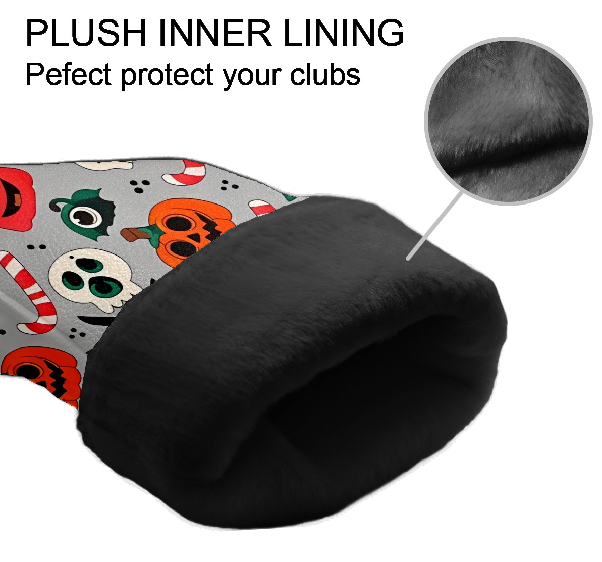 Golf Club Covers, Gray PumpkinSkull Premium PU Leather Driver Hybrid Putter Head Covers with Velvet Lining, Waterproof Golf Gifts for Men Women