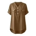 thumbnail image 3 of Summer Linen T-Shirt for Women V-Neck Button Pullover Tops Fashion Comfy Short Sleeve Shirt, 3 of 7