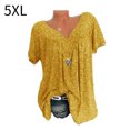thumbnail image 1 of Camiseta de mujer con cuello en V, manga corta, camiseta de verano informal estampada, amarillo, 5XL Advancent AP001653-32, 1 of 5