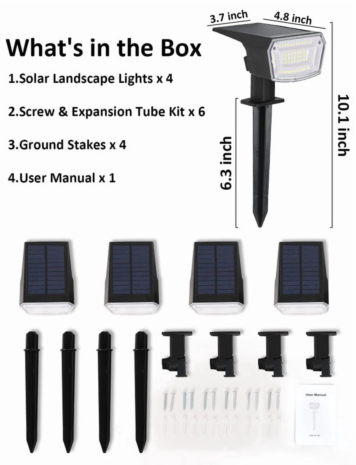 SUNLINKCO Solar Spot Lights Outdoor, 4 Pack Waterproof Solar Powered Garden Lights, 59 LED 4 Lighting Modes, 6500K Daylight, 2-in-1 Auto On/Off Wall Light, Outside Landscape Lighting for Yard Pathway