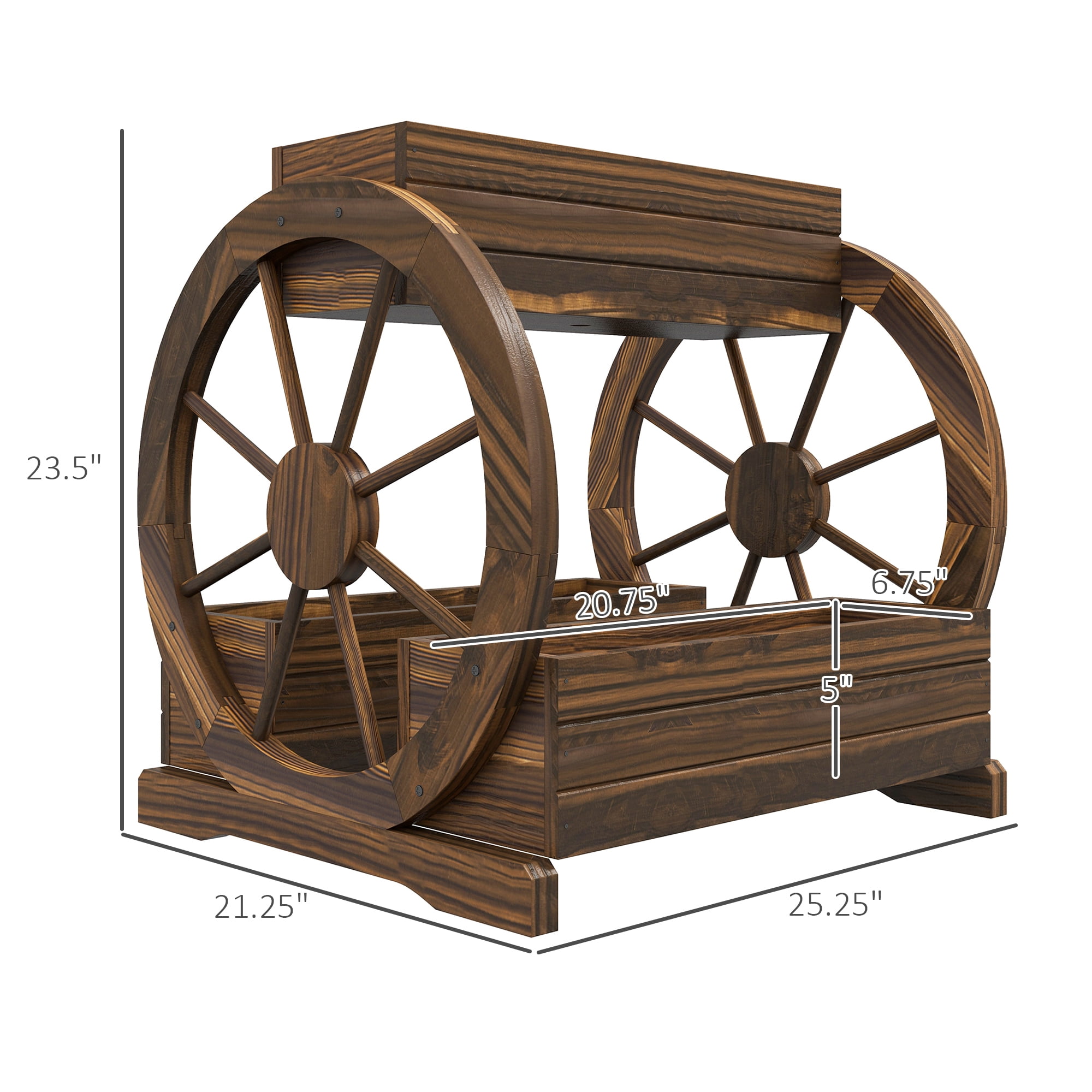 Outdoor Planter, Wooden Wagon Planter Box, 3-Tier Raised Garden Bed, for Vegetables Flowers Herbs