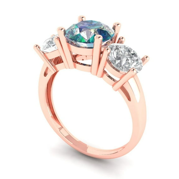 3.25ct round cut blue moissanite 18k rose gold 3 stone Bridal Wedding Engagement Promise Anniversary Ring for Women size 3.75