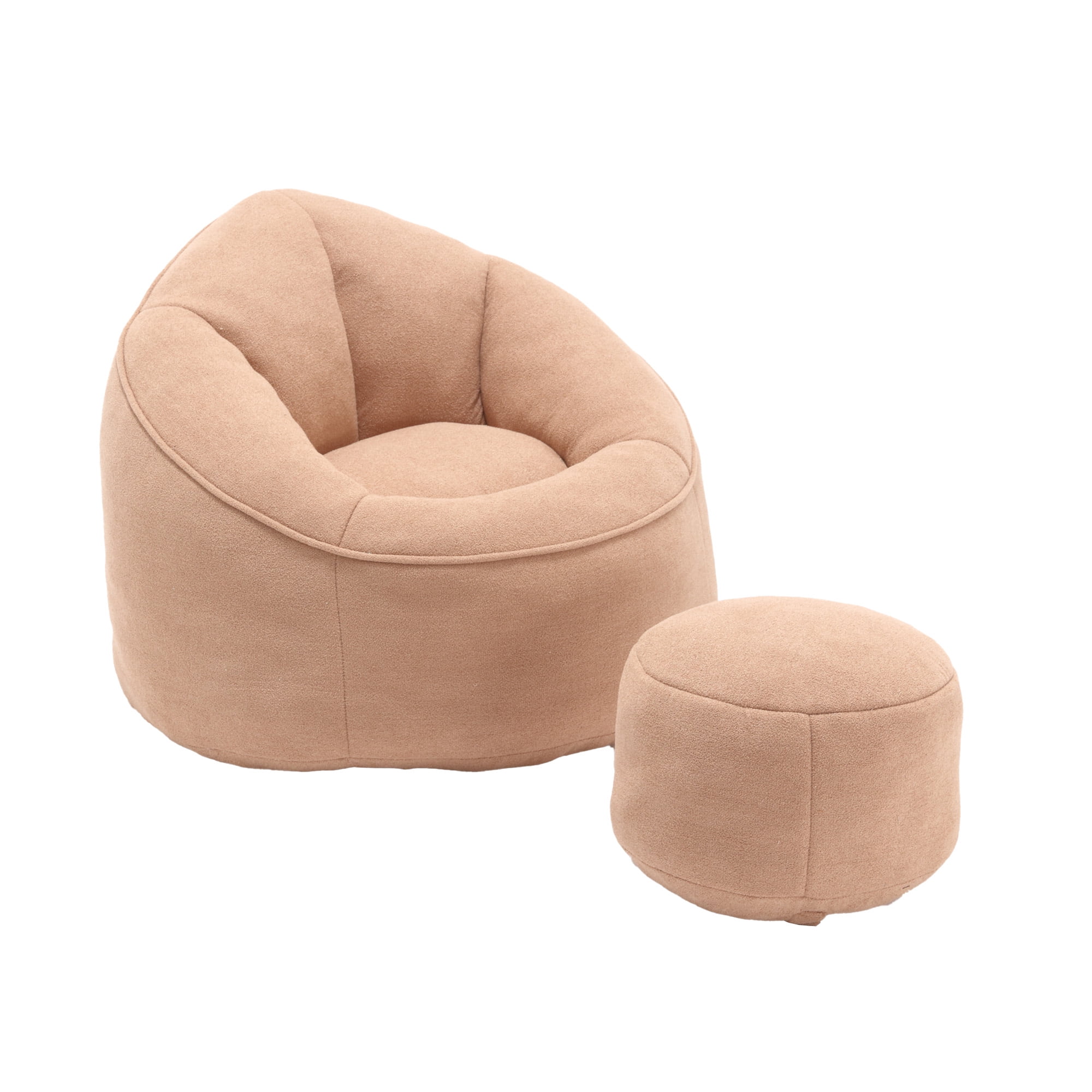 MOONMISS Microfiber Upholstered High Pressure Foam Round Lazy Bean Bag Sofa Chair with Ottoman-Tan