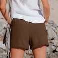 thumbnail image 6 of BRELIL Women's Elastic Waist Shorts with Pockets Casual Solid Lounge Shorts Beach Vacation Summer Outfits Loose Fit Travel Trousers, Brown L, 6 of 7