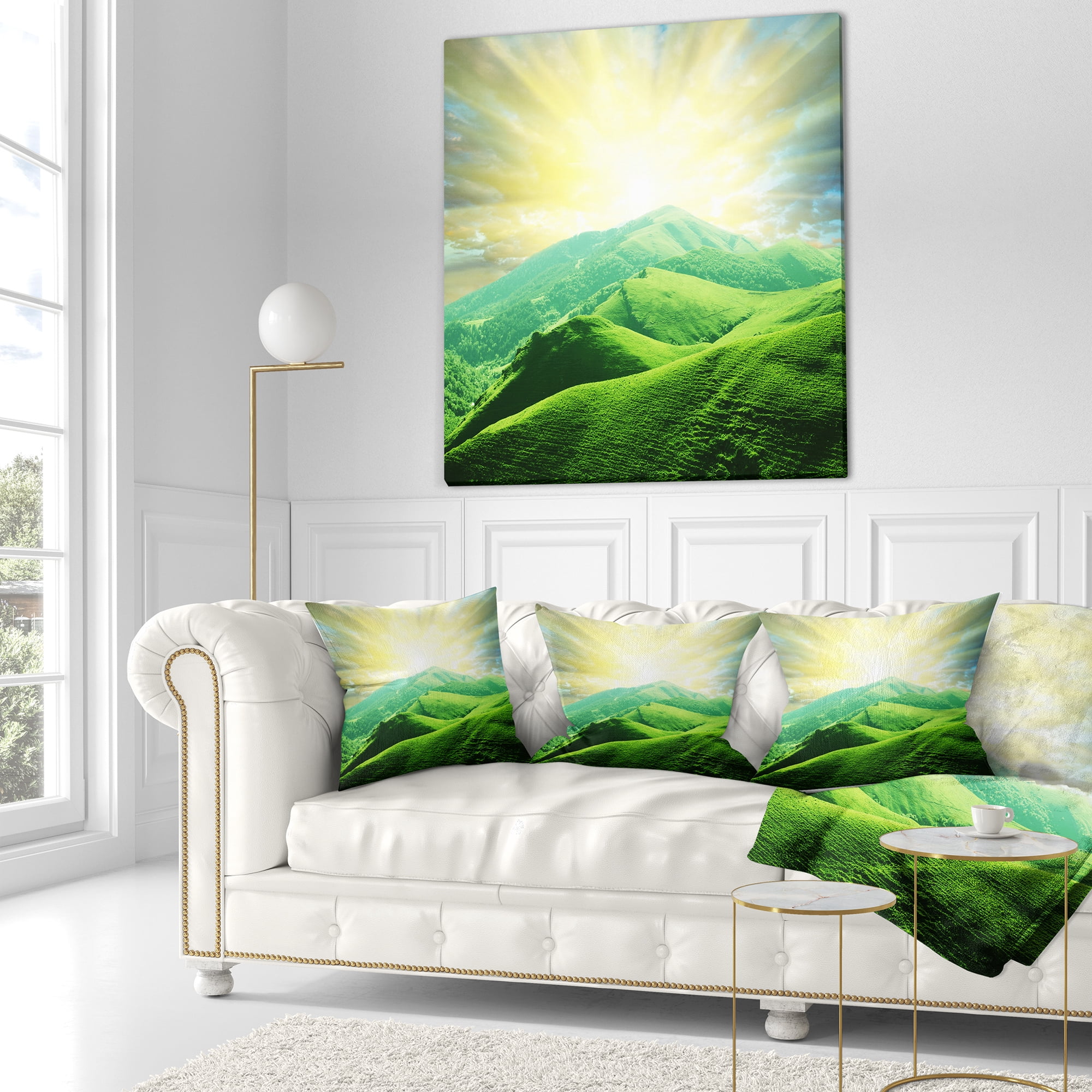 Designart Green Mountains under Sun - Landscape Printed Throw Pillow - 18x18
