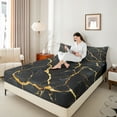 thumbnail image 4 of Manfei Modern Marble Stone Full Size Sheets for Adult, Abstract Artwork Bed Sheets, Black Gold Marbling Sheet Sets, Ultra Soft Home Decor, 4 Pieces, 4 of 7