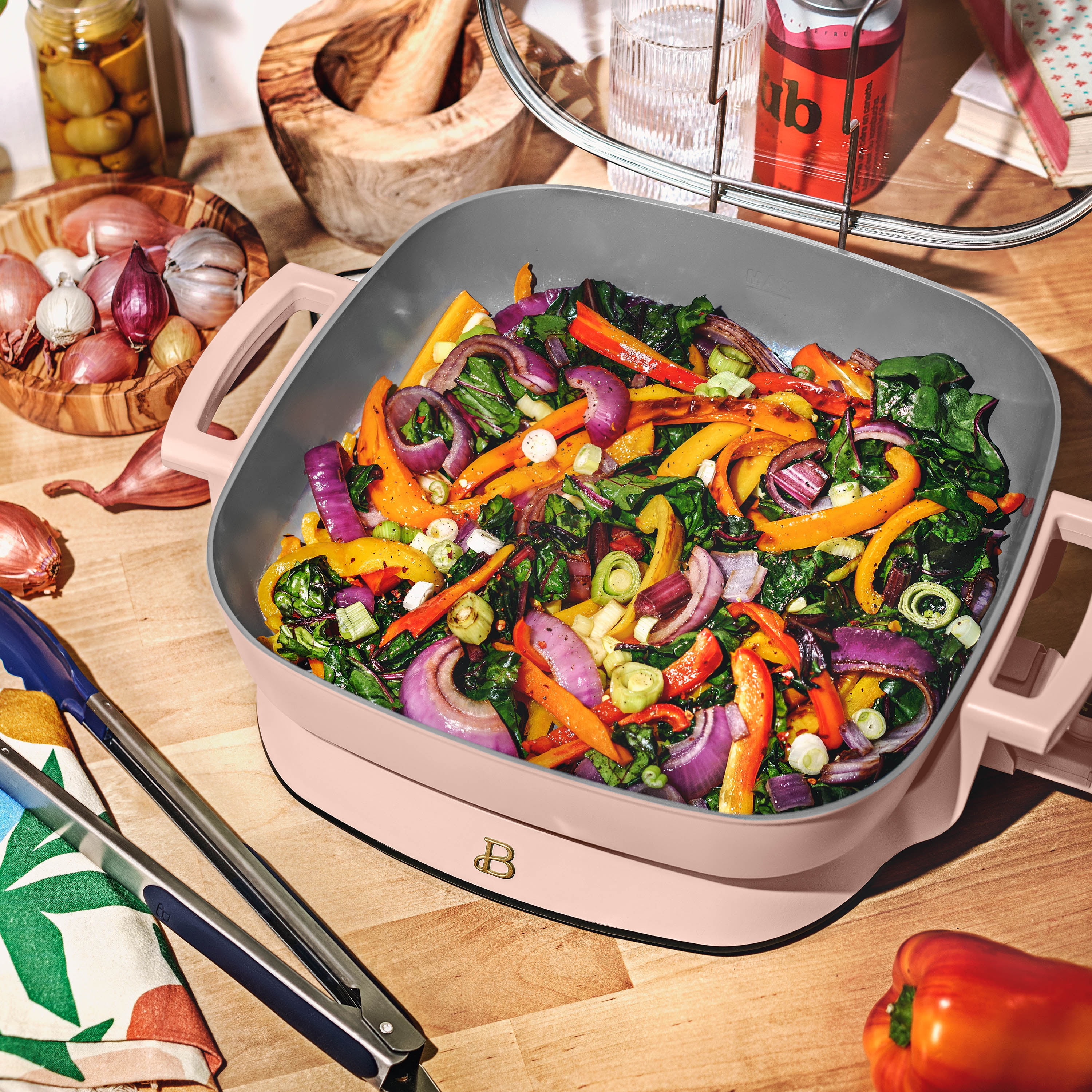 Beautiful 5 in 1 Electric Skillet - Expandable up to 7 Qt with Glass Lid, Rose by Drew Barrymore