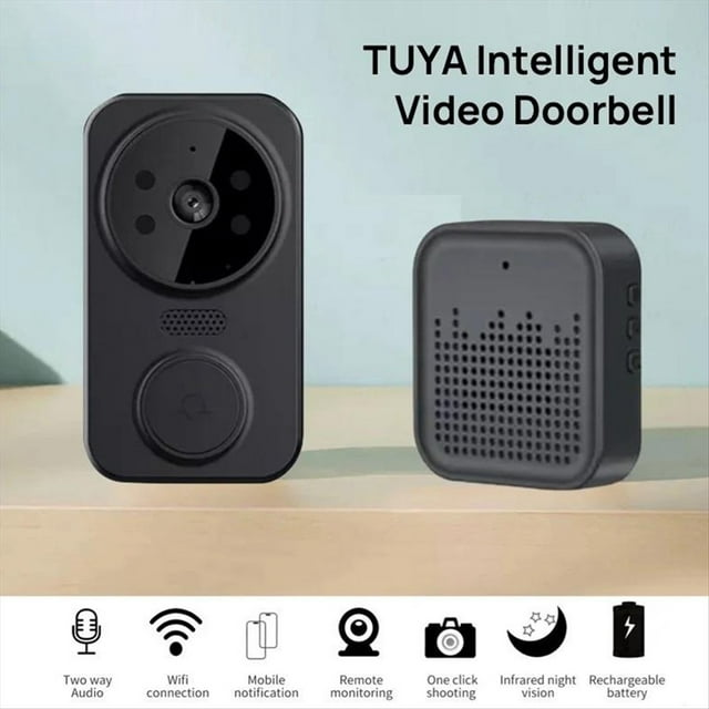 Timbre de Puerta Inteligente Tuya con CáMara WIFI, Timbre InaláMbrico con AlimentacióN por BateríA de CC y CA, Timbre de Puerta con CáMara Smart Life, B