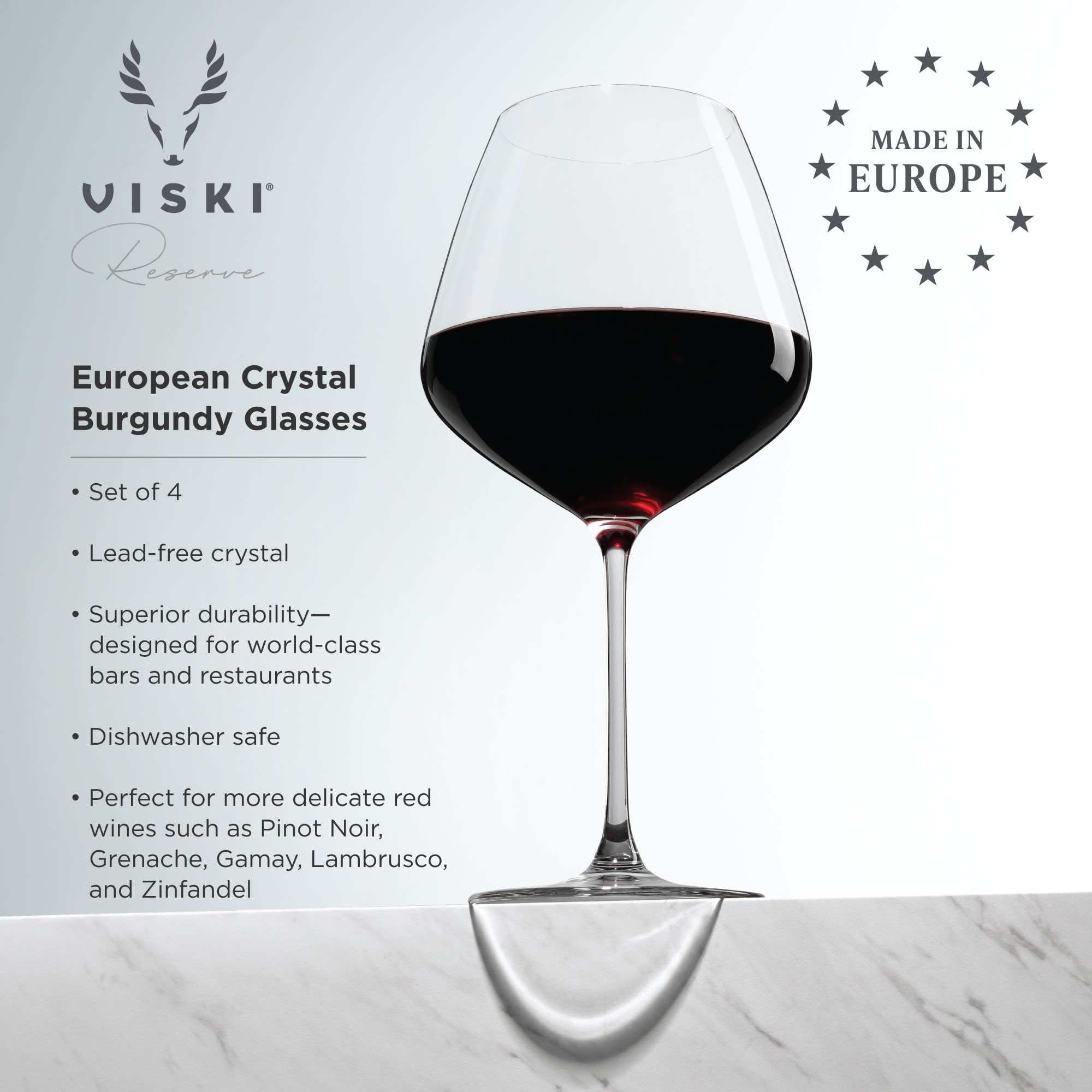 Viski Inez Burgundy Red Wine Glasses, Party, Wedding Gifts, 31 oz, Set of 4