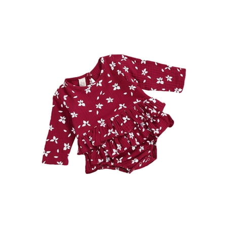 

Canrulo Infant Baby Girls Clothes Long Sleeve Ruffle Romper Jumpsuit Bodysuit Floral One-Piece Outfits Wine Red 9-12 Months