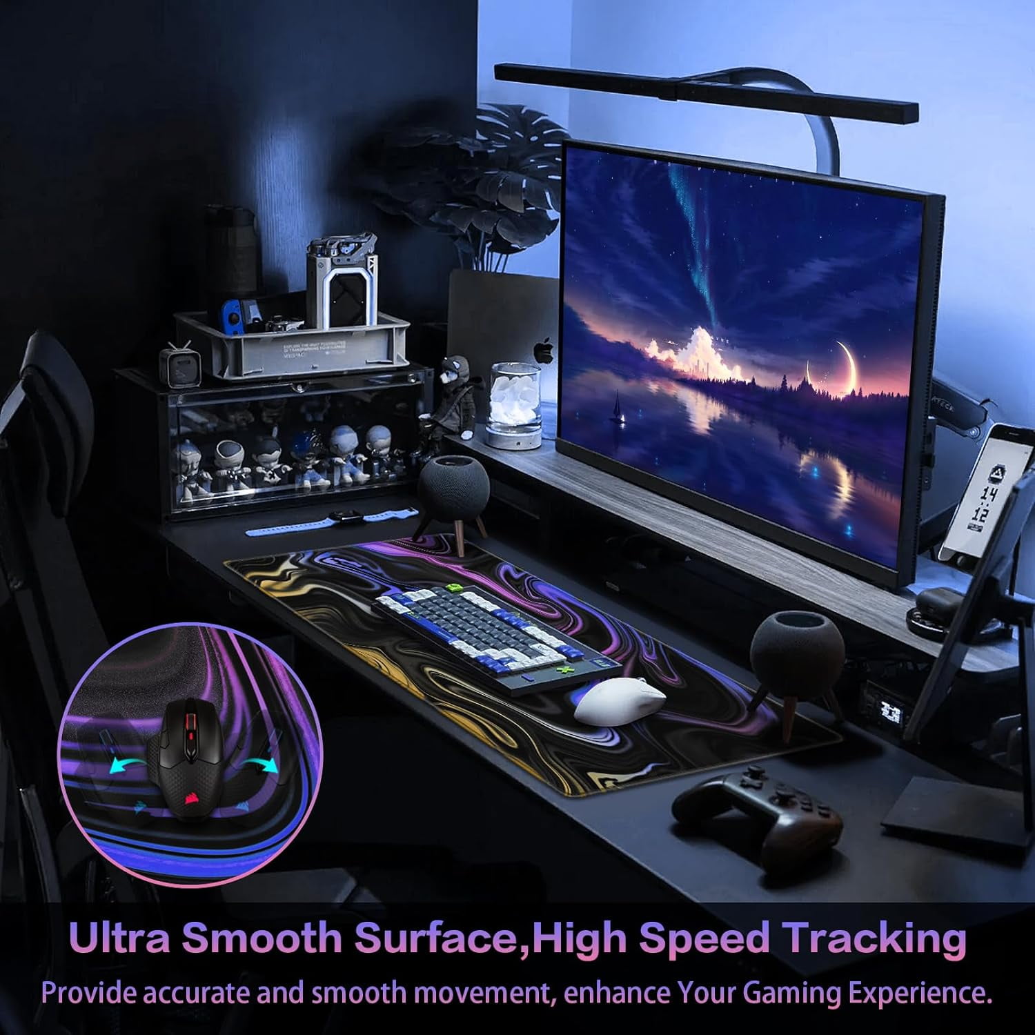 Gaming Mouse Pad, Fluid Pattern Mouse Pad 31.5x15.7inch Large Extended Computer Mouse Mat Keyboard Full Desk Mousepad for Gaming, Office, Home