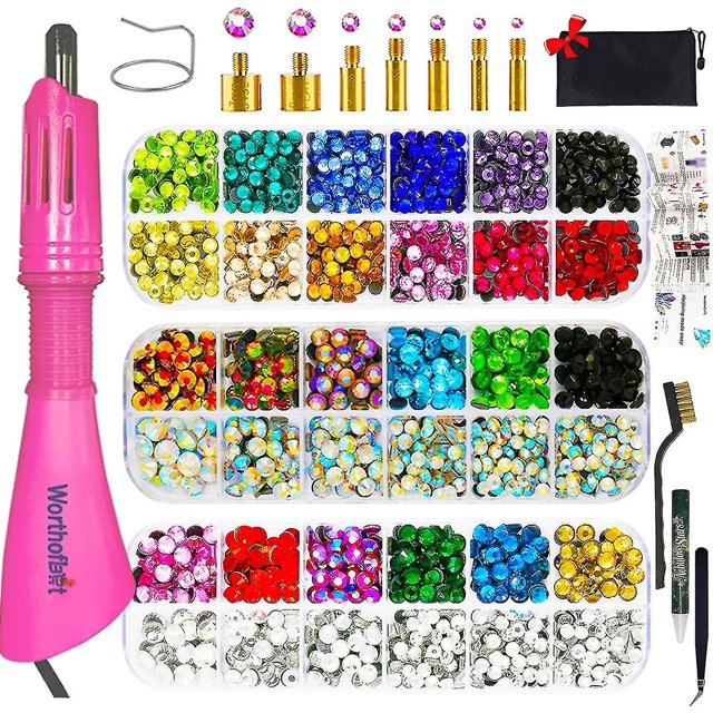 Setter de diamantes de imitación, kit de herramientas de aplicador, kit Bedazzler de varita fija caliente, 4080 piezas, cristal Ab, transparente, 14 colores, 7 puntas, 4 tamaños de gemas, pinzas