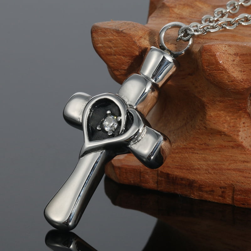 Love Wrapped Silver Cross Cremation Jewelry Keepsake Memorial Ash Stainless Steel Urn Necklace Unisex